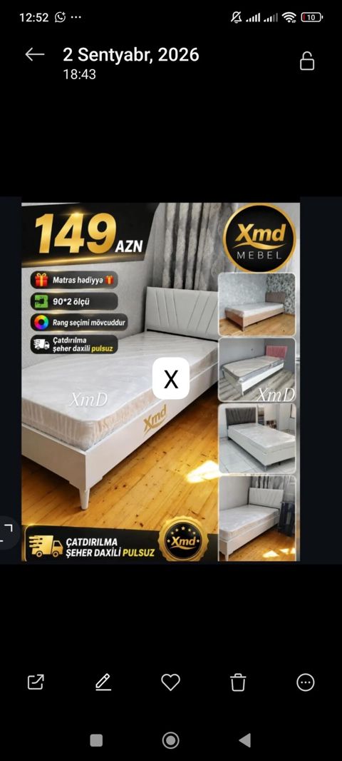 Xmd Mebel tək nəfərlik çarpayı - Qiymət: 149 AZN - Ölçü: 90×200 sm — Bakı