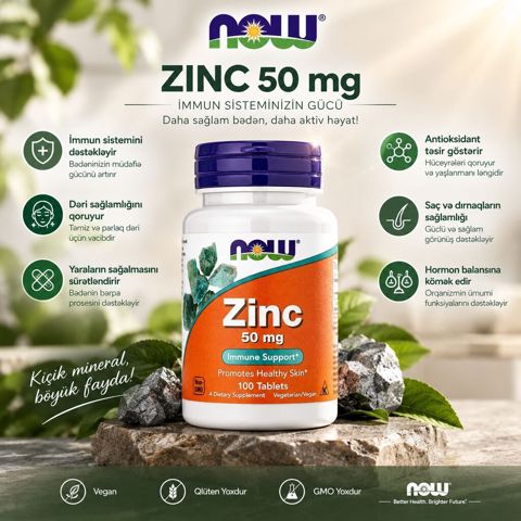 NOW Zinc 50 mg – Immun Sisteminizin Gücü Məhsul: Sink (Zinc) 50 mg — Bakı