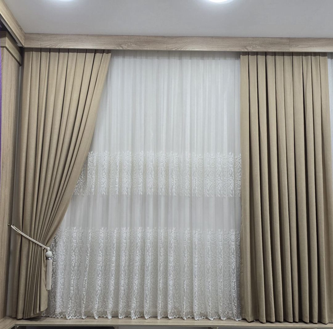 Pərdələr, velür/neylon/poliester, qızılı, 300x300 sm — Mallar, Bakı