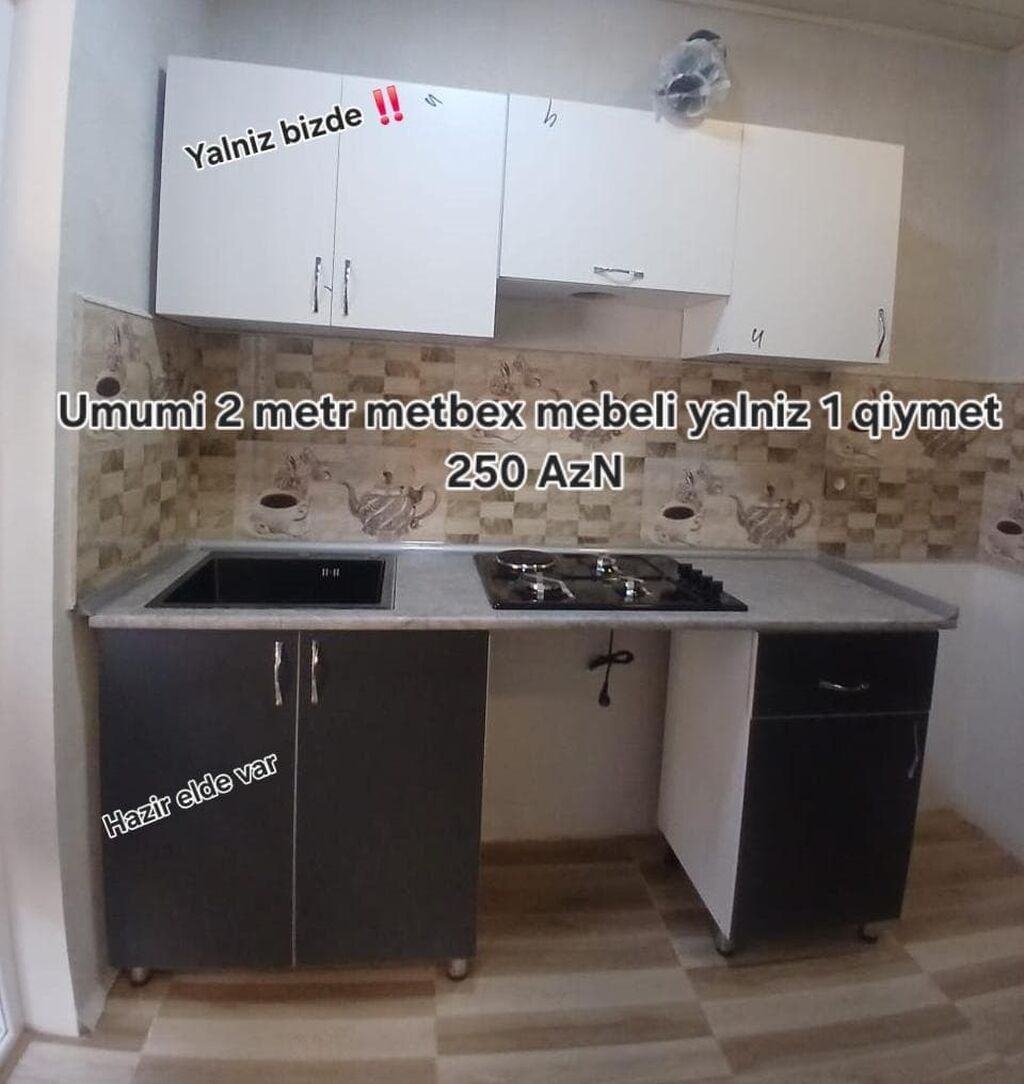 2 metrlik mətbəx mebeli. Mətbəx üçün kompakt və funksional dəst olub — Mətbəx mobilyası, Sumqayıt (2)