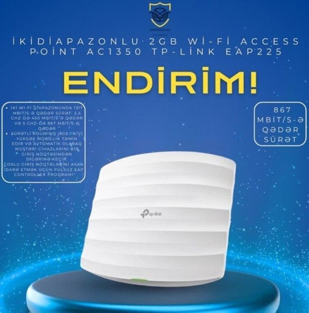 TP-Link EAP225 – Peşəkar Wi-Fi Həlli TP-Link EAP225 – Peşəkar — Şəbəkə və server avadanlığı, Bakı