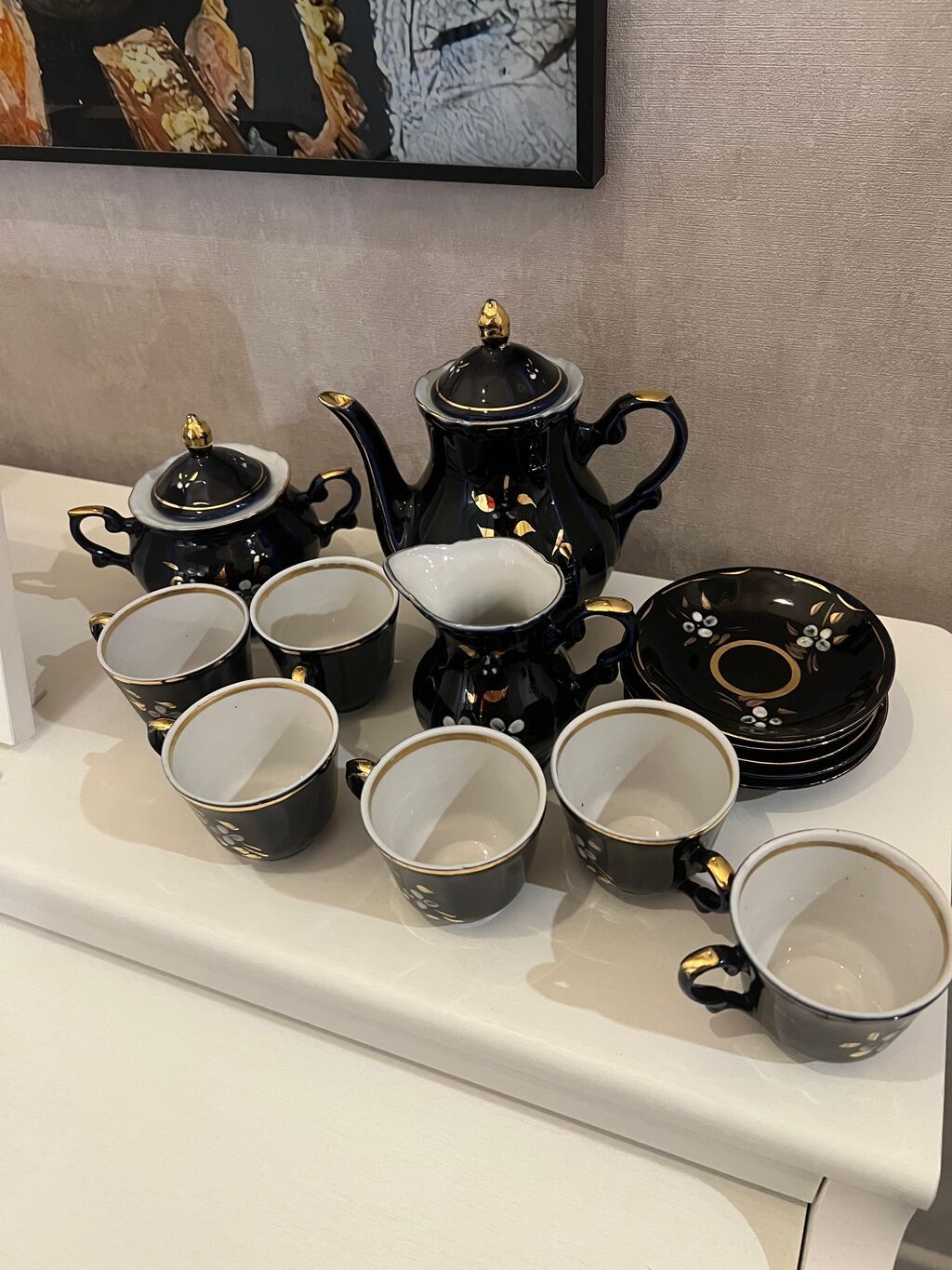 Çay dəsti, rəng - Qara, Farfor — Süfrə qabı, Bakı