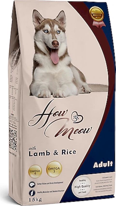 Quru yem How Meow Adult Dog, yetkin itlər üçün, quzu əti və düyü ilə, 15 kq — Bakı