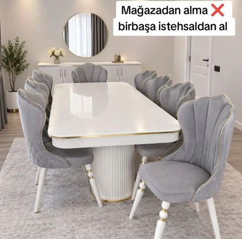 Qonaq otağı üçün, Yeni, Açılmayan, Dördbucaq masa, 8 stul — Bakı