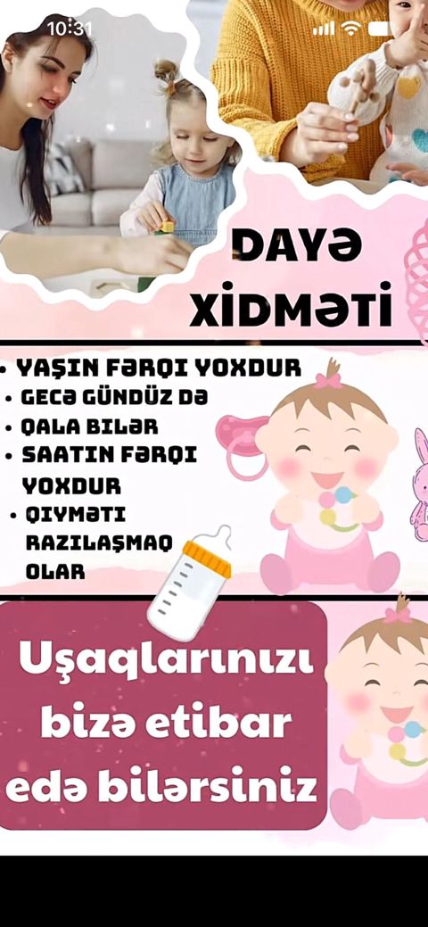 Dayə xidməti - Yaş məhdudiyyəti yoxdur – istənilən yaşda uşaqlarla — Bakı