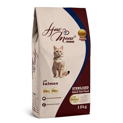 Quru yem How Meow Sterilised Cat Salmon, qızıl balıq ilə, qısırlaşdırılmış pişiklər üçün, 1 kq — Bakı