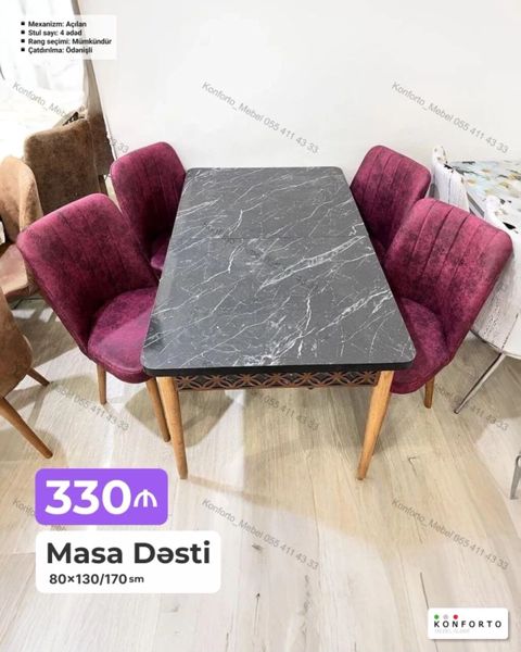 Məhsul: Masa Dəsti - Ölçü: 80 130/170 sm (açılan mexanizmli masa) — Bakı