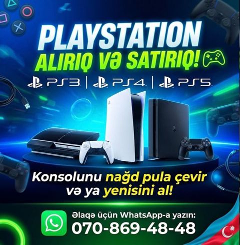PlayStation konsollarının alışı və satışı PS3, PS4, PS5 modelləri — Qobu