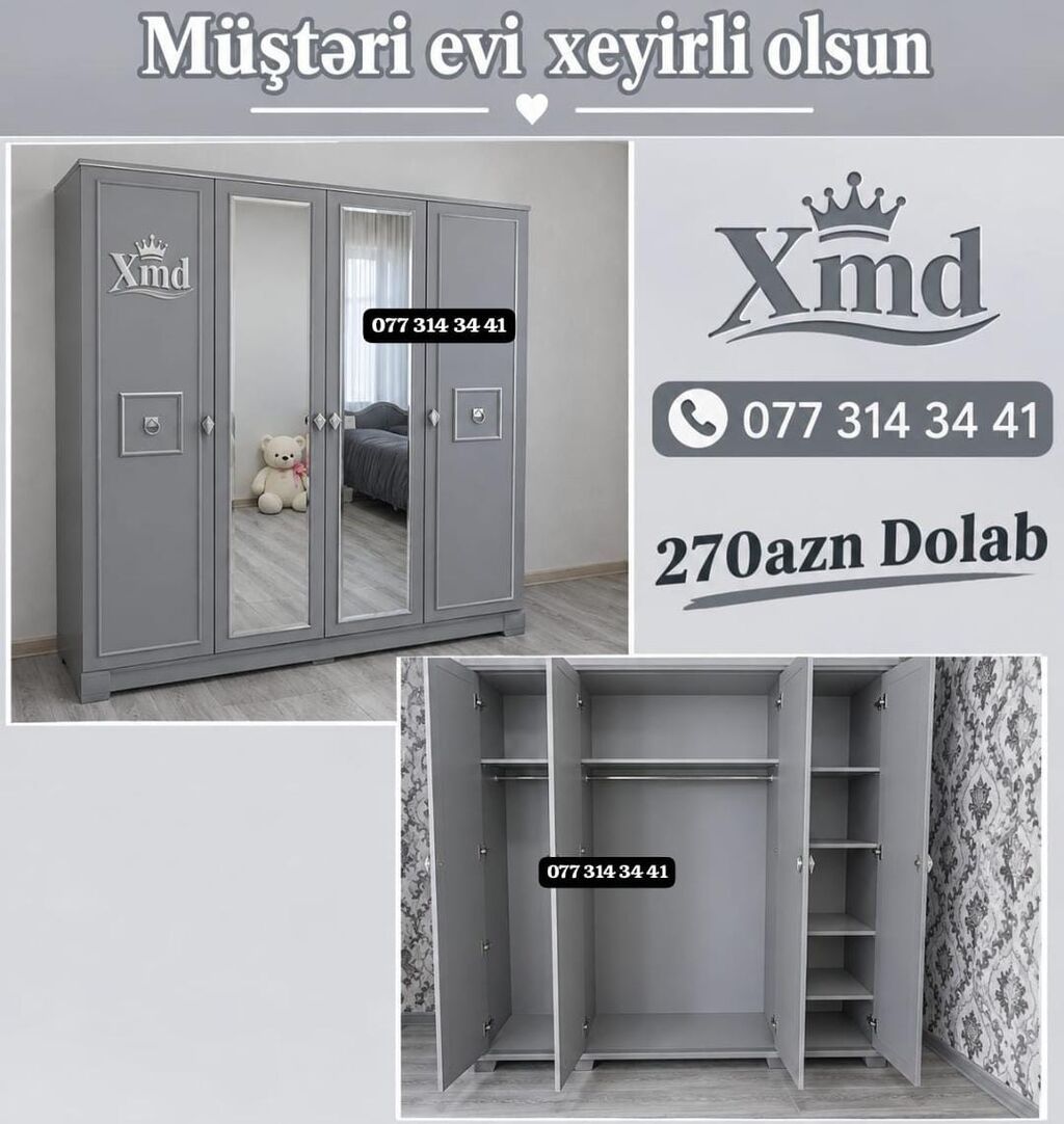 Xmd markalı 4 qapılı paltar dolabı - Ölçü: 2 x 1.60 / 47 (şəkillərdə — Şkaflar, Bakı (4)