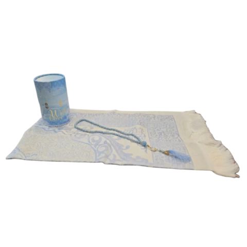 Hədiyyə dəsti Mercan 20003 (namaz xalçası 110x70 sm + təsbeh), pambıq, mavi — Bakı
