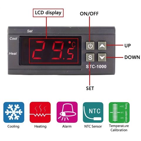 Rəqəmsal termotənzimləyici STC-1000, quraşdırılan, boz — Bakı