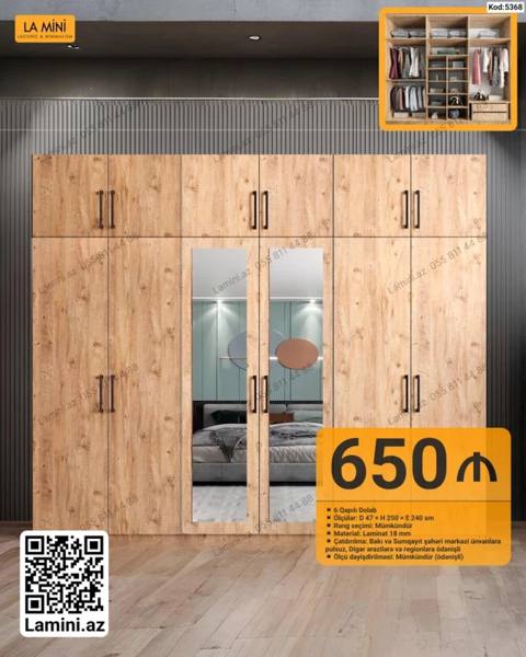 LA Mını 6 qapılı dolab - Kod: 5368 - Ölçülər: D 47 H 250 E 240 sm — Şkaflar