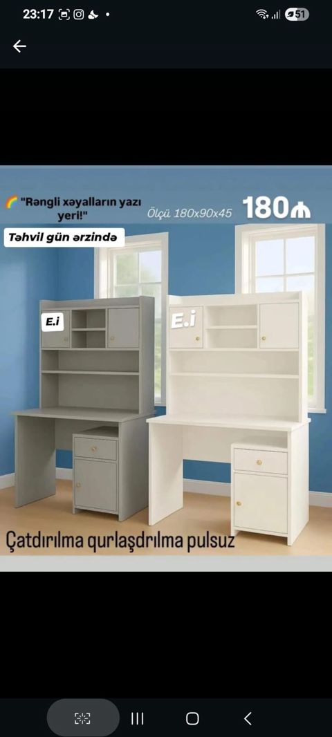 Yazı masası və üst kitab rəfi ilə funksional mebel dəsti. Model həm — Sumqayıt