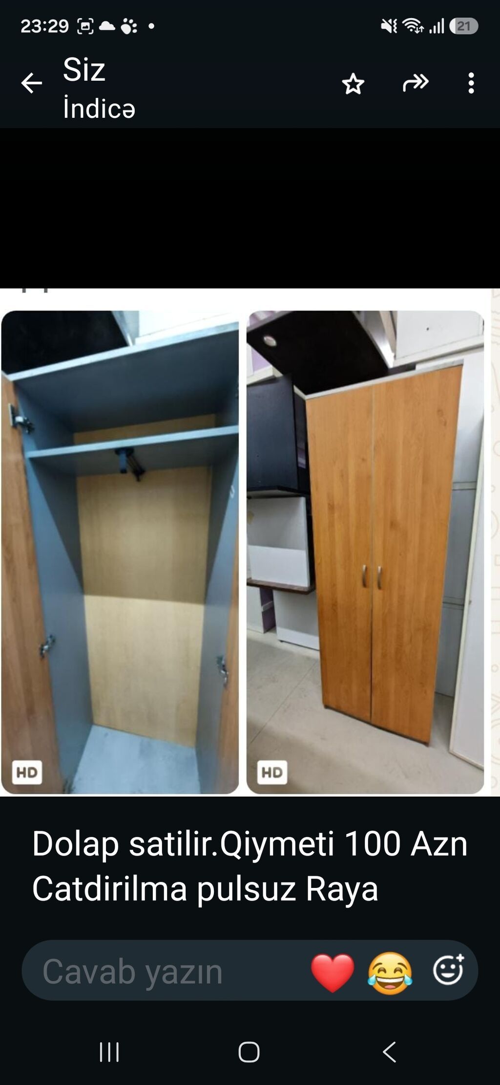 İki qapılı şkaf - Material: laminat/LDSP ağac teksturası - Rəng: açıq — Şkaflar, Sumqayıt