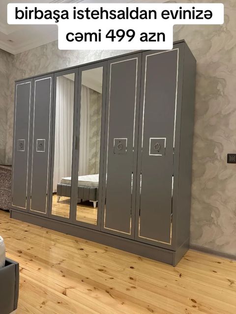 Yeni, 6 qapı, Güzgülü, Boz, Açılan, Düz dolab — Bakı