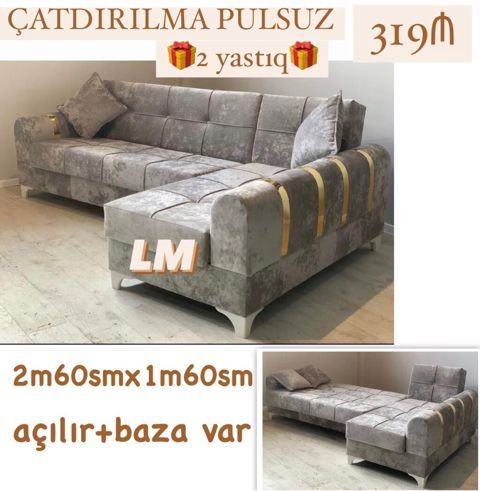 Məhsul: Künc divan - Ölçülər: 2 m 60 sm x 1 m 60 sm - Açılır — Bakı
