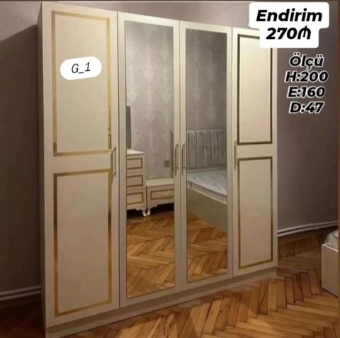Zövqlü dizayna malik 4 qapılı paltar şkafı. Model krem/açıq tonlu — Sumqayıt