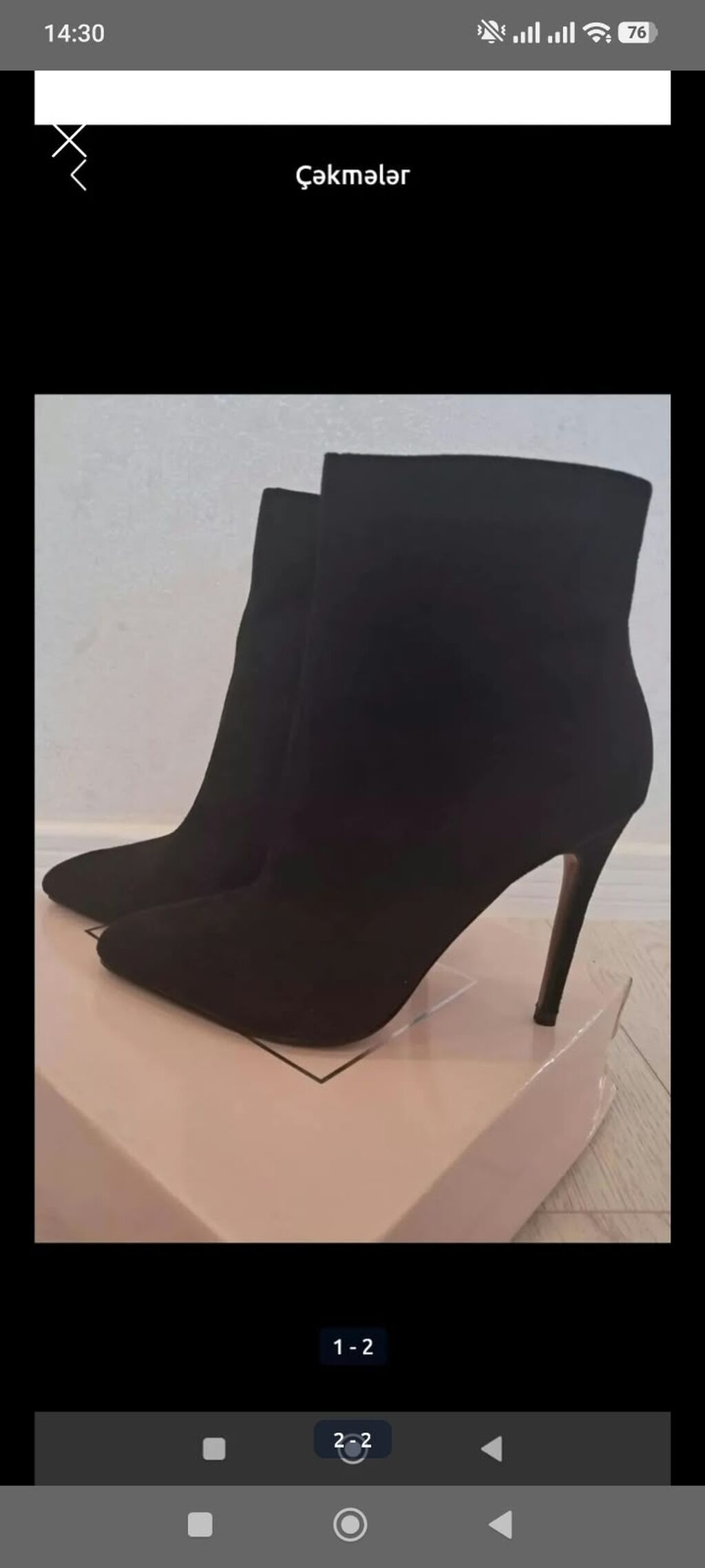 Qadın üçün qara incə dabanlı qısa çəkmələr (ankle boot). - Rəng — Avam, Bakı