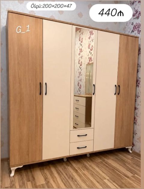 6 qapılı dolab – güzgülü və 2 çekmecəli model. Ölçüsü: 200×200×47 sm — Sumqayıt