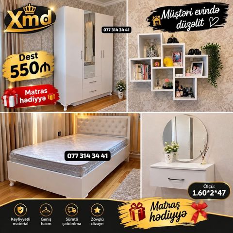 Xmd yataq otağı dəsti Tərkibi: - 3 qapılı şkaf: orta hissədə böyük — Bakı