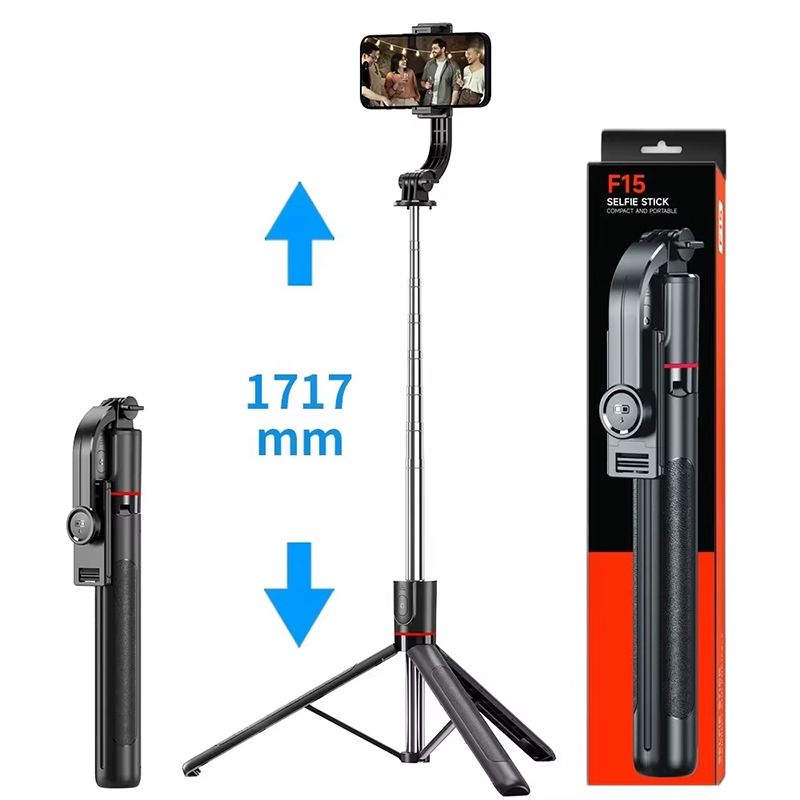 F15 Qatlanan Portativ Mini Çıxarıla Bilən Telefon Klipi Simsiz Kamera Selfi Çubuğu 1717mm 6 Bölməli Teleskopik Dönən Paslanmayan Polad — Telefonlar və qadjetlər, Bakı (3)