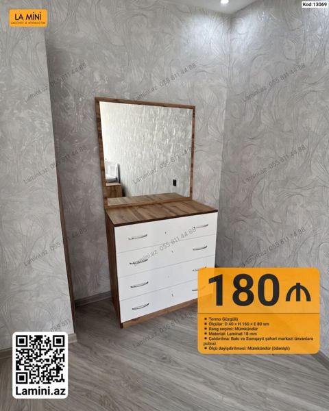 Kod: 13069 Termo güzgülü dresser/komod - Ölçülər: Q 40 H 160 E 80 — Bakı
