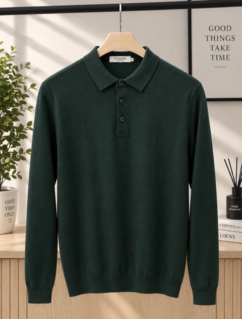Uzunqollu polo kişilər üçün VC2821317, bambuk, tünd yaşıl, ölçü 2XL — Bakı