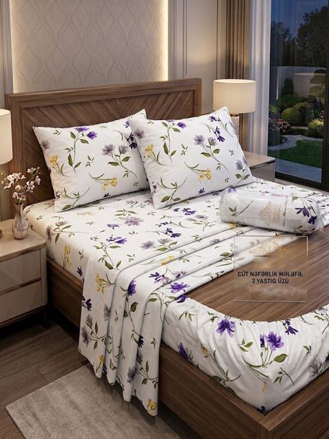 Yataq dəsti 52925514, ikinəfərlik, pambıq, mələfə 200x220 sm, yastıq üzləri 2 əd x 50x70 sm, ağ — Bakı