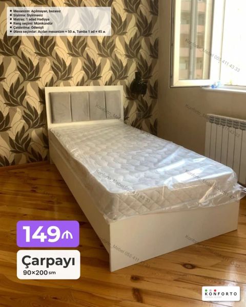 Tək nəfərlik çarpayı – 90×200 sm - Mexanizm: açılmayan, bazasız — Bakı