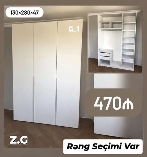 3 qapılı paltar dolabı – 130×280×47 sm Sadə və modern dizayna malik — Sumqayıt