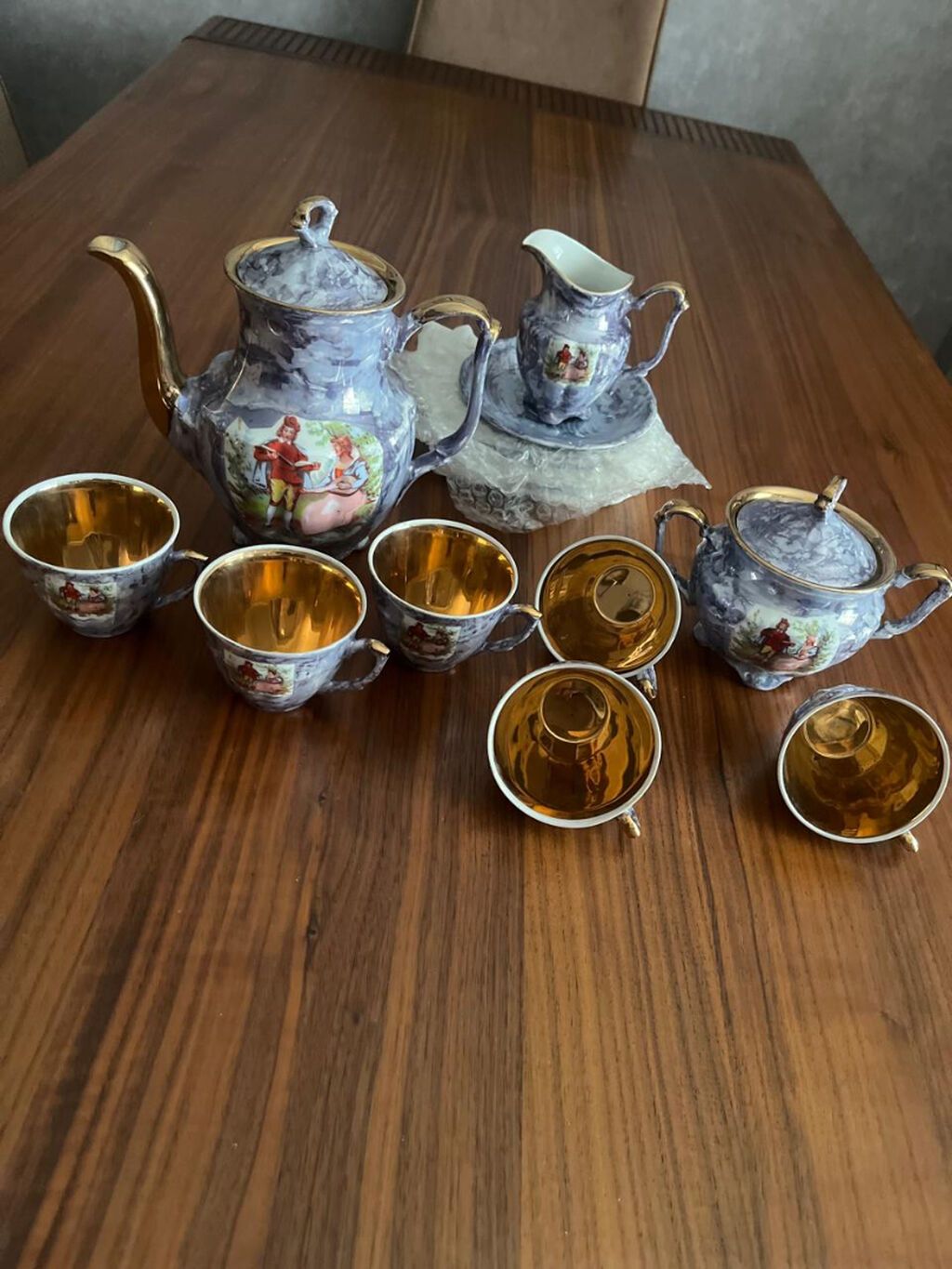 Çay dəsti, rəng - Göy, Keramika, 6 nəfərlik — Süfrə qabı, Bakı (2)