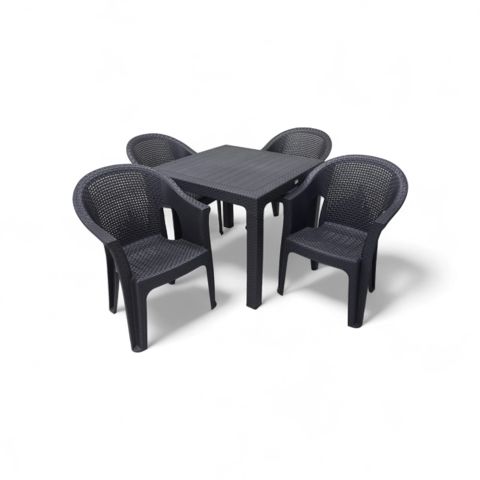 Bağ üçün mebel dəsti (masa + oturacaq), bambuk/plastik, qəhvəyi, 5 parça — Bakı
