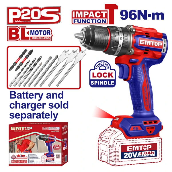 Cordless Impact Drill Driver 96 Nm Metal Chuck ECIDL209681 — OnMaster — Təmir və tikinti