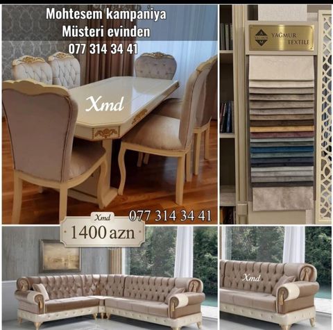 Klassik dizaynlı yumşaq mebel dəsti və yemək qarnituru. - Künc və düz — Bakı