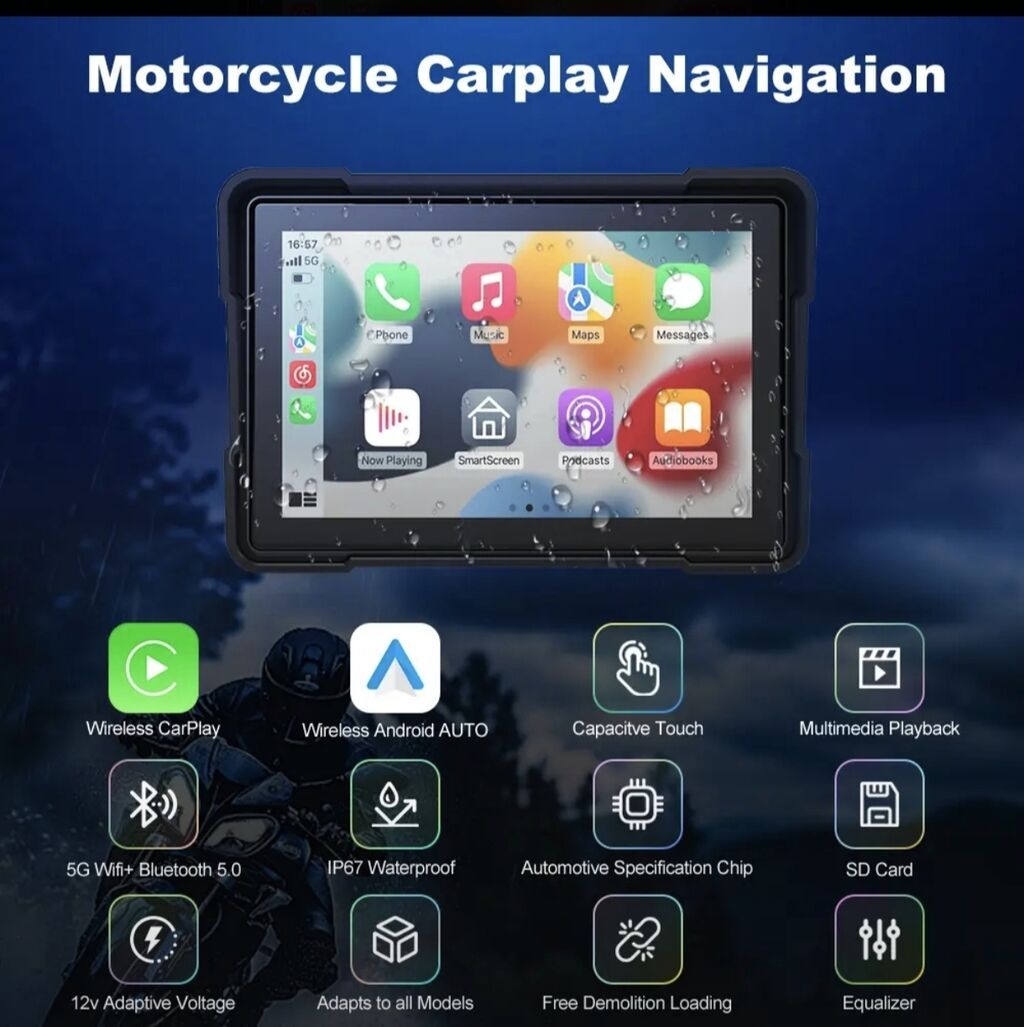 Motosiklet üçün 5 düymlük CarPlay/Android Auto naviqasiya sistemi + 2x — GPS navigatorları, Digah (2)