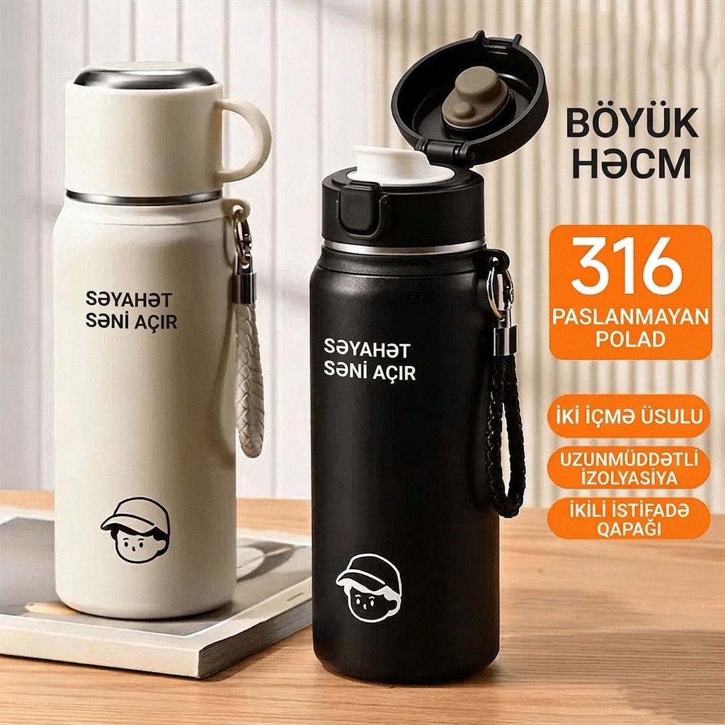 Termos CP600B, 600 ml, paslanmayan polad, qara — Mallar, Bakı (2)