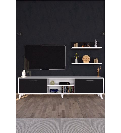 TV üçün tumba ev_12116150, laminat, ağ/qara, 180x30x45 sm — Bakı