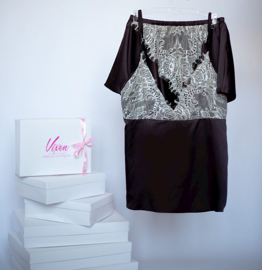 Qadınlar üçün Şortlu pijama dəsti Vixen 2301186000005, qəhvəyi, satin, ölçü M — Mallar, Bakı (2)