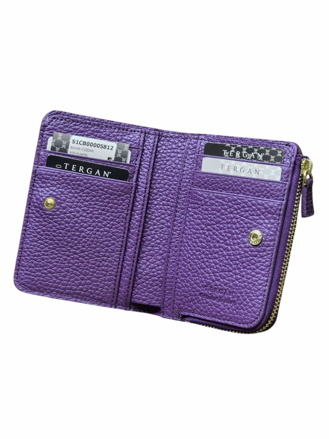 Qadınlar üçün pul kisəsi, təbii dəri, yasəmən rəng, 6 kart bölməsi, 12x8.5 sm, Türkiyə istehsalı - Tergan_5812_Purple — Mallar, Bakı (3)
