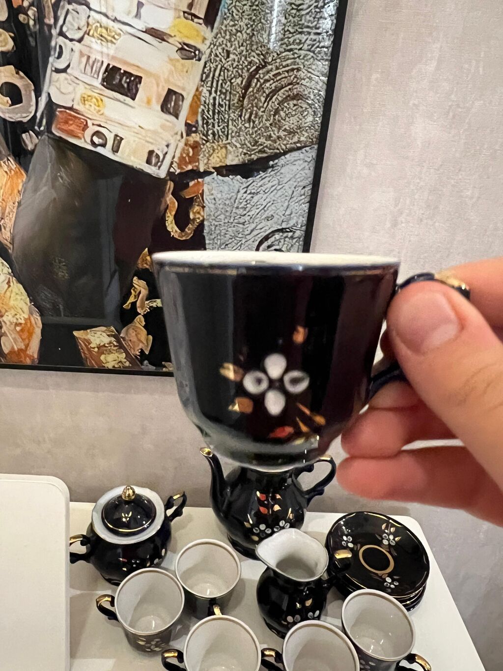 Çay dəsti, rəng - Qara, Farfor — Süfrə qabı, Bakı (3)