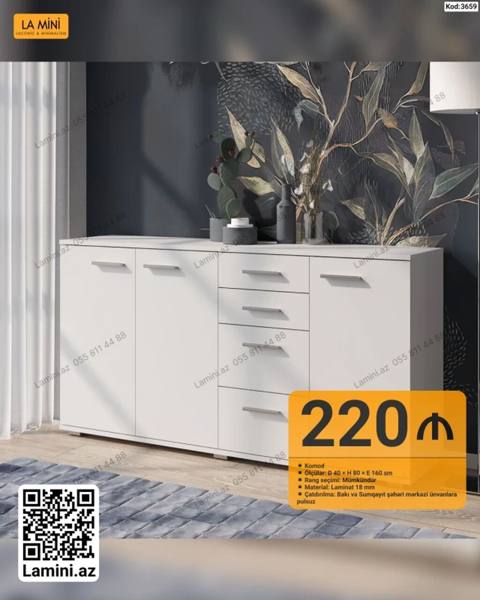 Məhsul: Komod (Kod: 3659) Təsvir: - Minimalist dizaynlı, ağ rəngli — Баку