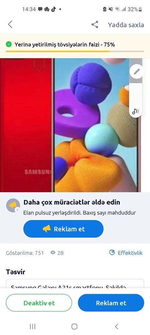 Samsung Galaxy A21S, 8 GB, rəng - Qırmızı, Barmaq izi — Bakı