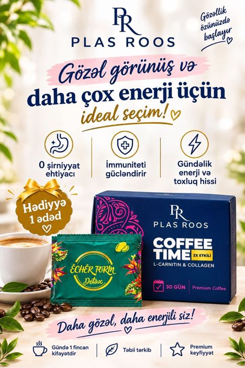 Plas Roos Coffee Time – 2X Effektli Premium Qəhvə Günə enerjili — Bakı