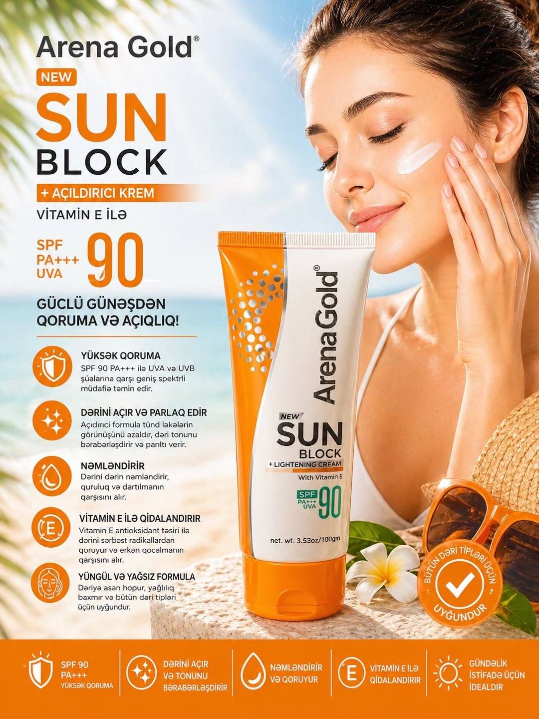 Günəşdən qoruyucu krem Arena Gold SPF90, 100 ml — Mallar, Bakı