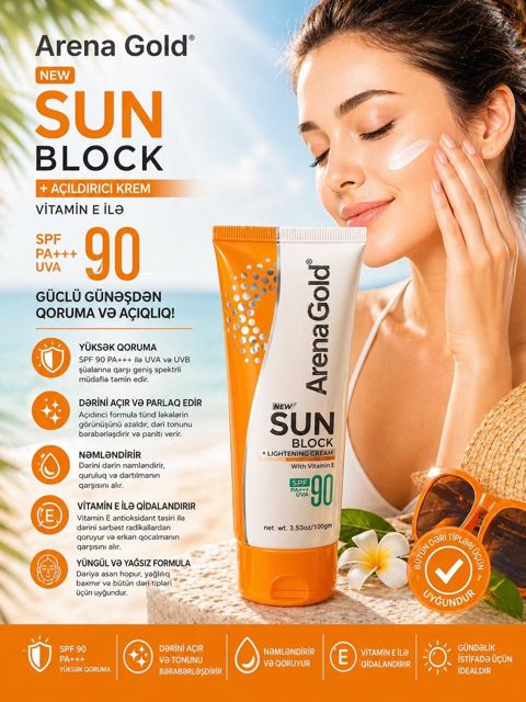 Günəşdən qoruyucu krem Arena Gold SPF90, 100 ml — Bakı