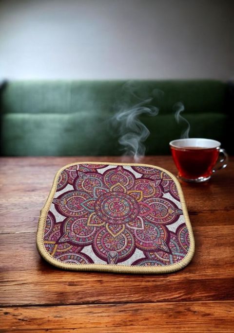 İsti əşyalar üçün altlıq, silikon/parça, ağ/qırmızı, 10x10 sm — Bakı
