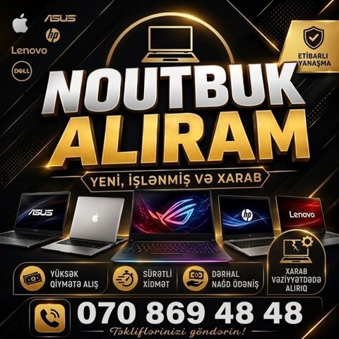 Noutbuk alışı xidməti - Bütün modellər: Apple, ASUS, HP, Lenovo, Dell — Qobu