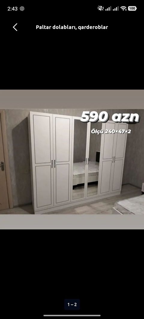 Yeni, 6 qapı, Güzgülü, Ağ, Açılan, Düz dolab — Digah