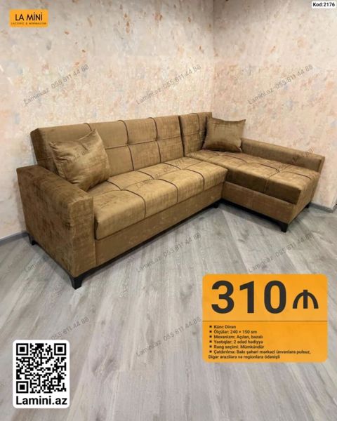 Künc divan, Qonaq otağı üçün, Bazalı, Açılan — Bakı