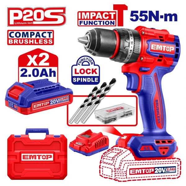 Compact Brushless Cordless Impact Drill ECIDL20558 — OnMaster — Təmir və tikinti